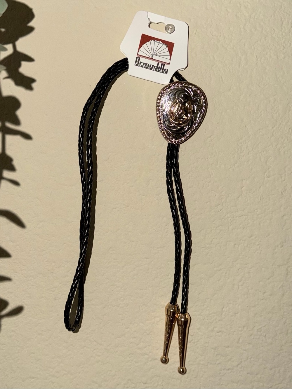 Black Braided Bolo Tie with Gold Accents